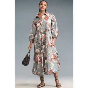 Anthropologie Floral Midi Dress - Blue and Pink